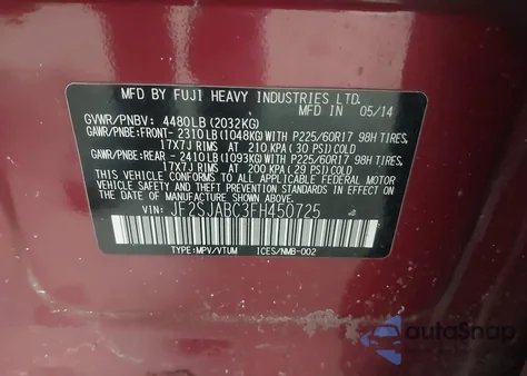 2015 Subaru Forester 2.5I из США, поврежденный, VIN JF2SJABC3FH450725